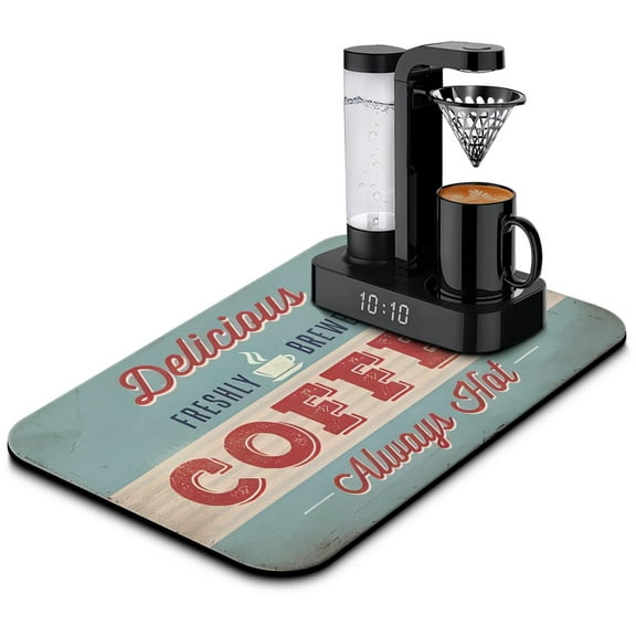 Coffee Cup Vintage Desig Coffee Bar Mat Accessories for Countertop Absorbent Hide Stain Dish Drying Mats for Kitchen Counter Draining Pad Under Coffee Maker Coffee Pot Espresso Machine 19.5x12in