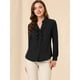 thumbnail image 2 of Allegra K Camisa de manga larga con cuello en V y volante con botones para mujer, tops casuales de cambray Negro XL, 2 of 6