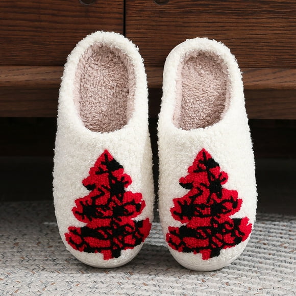 iTNHFP Slippers for Women Indoor Blue New Christmas Tree Slippers Winter Warm Couples Thick Sole Soft Sole Shoes Thickened Slippers for Men and Women