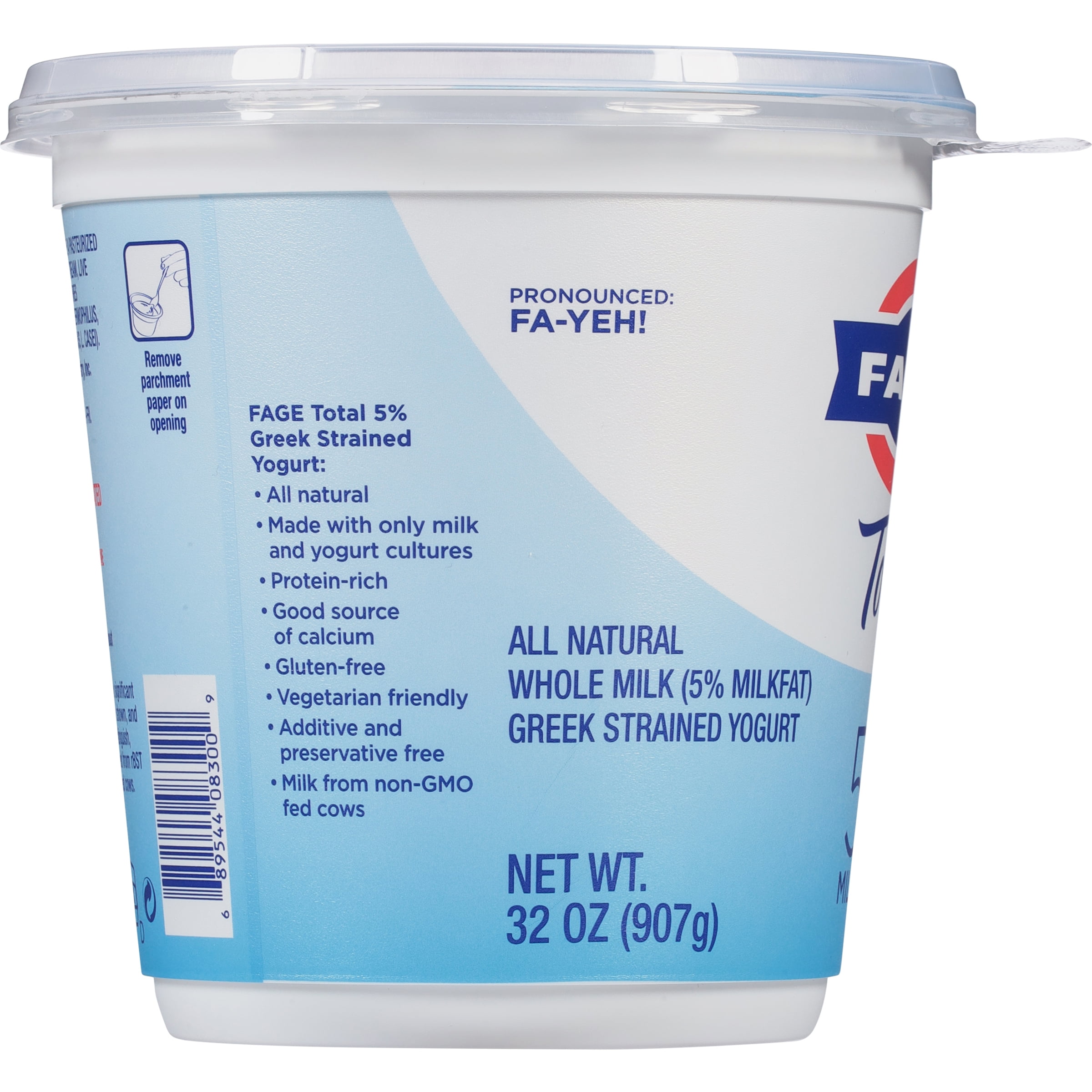 FAGE Total All Natural Whole Milk Plain Greek Strained Yogurt, 32 oz