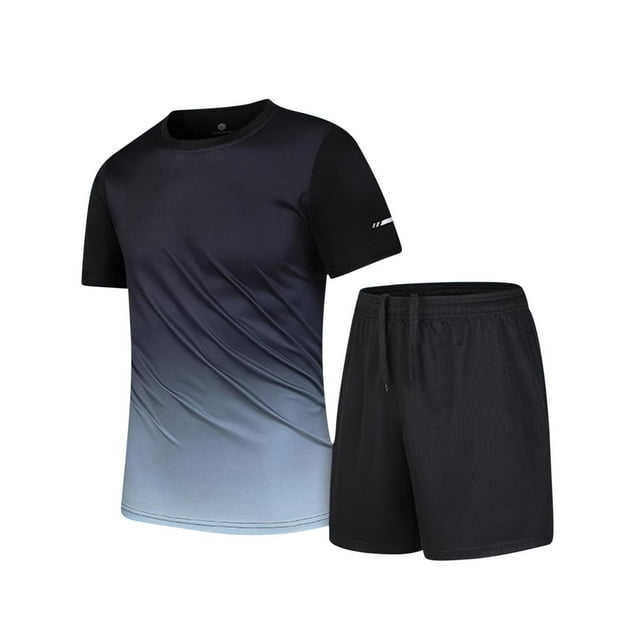 NTACZA Shorts Set Men's Short Sleeve Shirt And Shorts Tracksuits Big And Tall Crew Neck Gradient Sweatsuits L