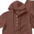 thumbnail image 4 of Sets for Men Clothing 2 Piece Solid Color Cotton-Linen Look Short Sleeve Hooded Shirt and Drawstring Waist Pocket Pants, Resort Style Outfit Brown XXXL, 4 of 5