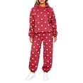 thumbnail image 5 of 2 Piece Sets for Women Fall Cozy Elastic Waist Joggers Matching Long Sleeve Hoodies Polka Dot Athletic Fall Fashion Tracksuits with Pockets Red S, 5 of 5