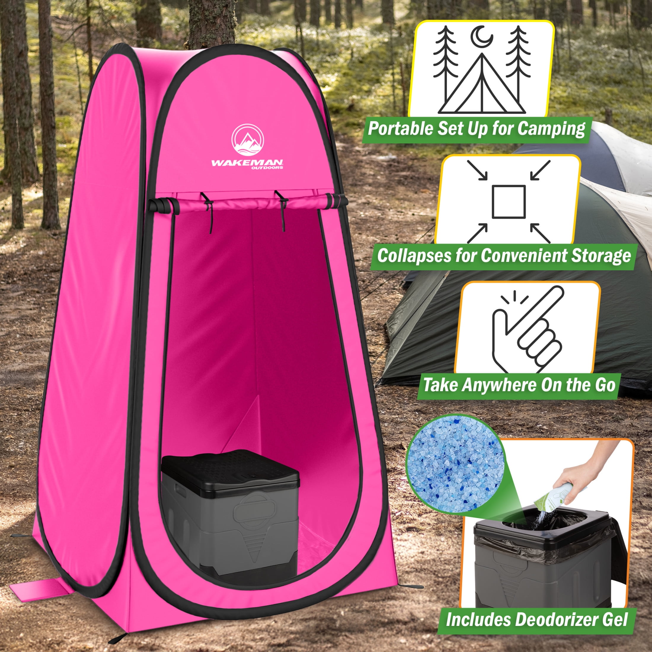 Wakeman Outdoors Camping Toilet Set - Pop Up Privacy Tent and Portable Toilet for Adults, Pink