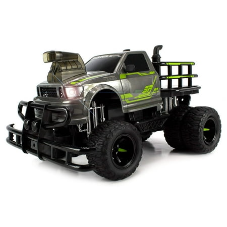 1:12 Scale RTR w/ Working Headlights, Dual Rear Wheels (Colors May Vary), Jungle Sky Thunder Dual Electric RC Monster Truck