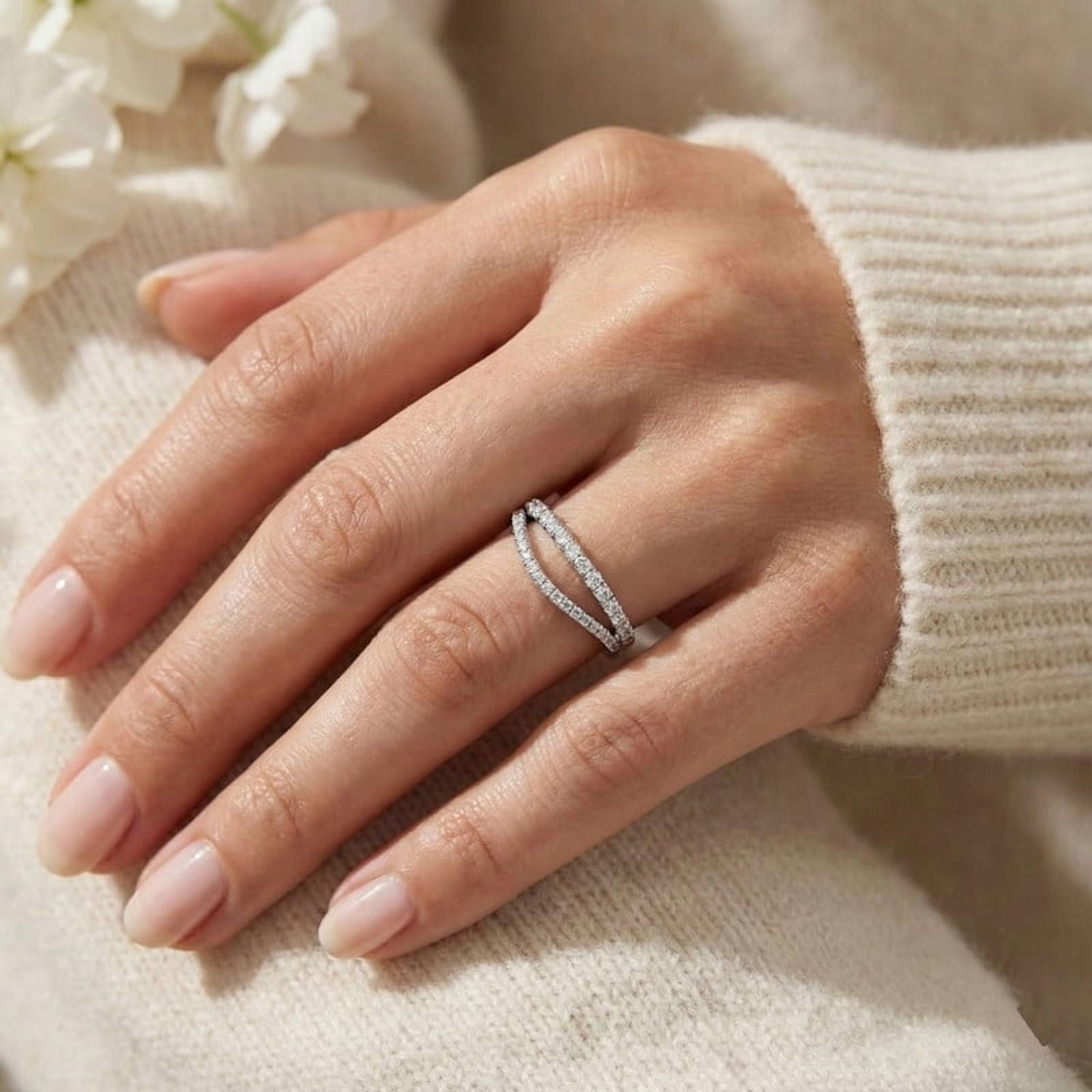 14k White Gold Plated Round Moissanite Cluster Engagement Ring Wedding Promise Ring for Women
