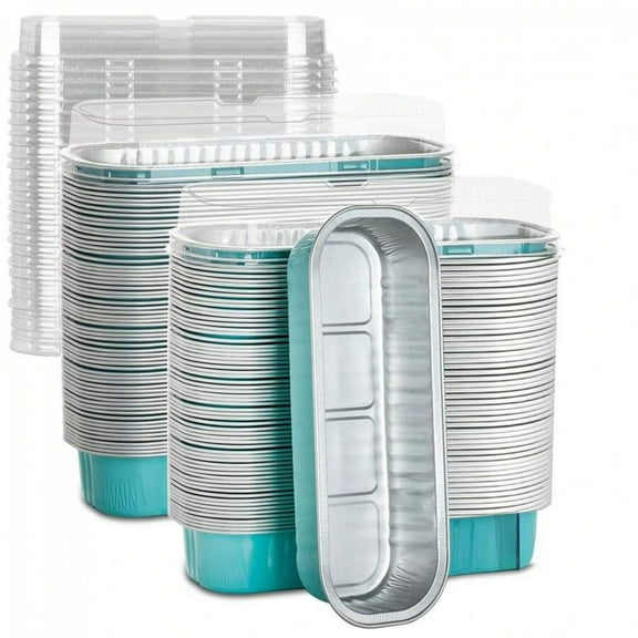 Mini Aluminum Foil Loaf Pans With Lids 6.8oz 100pcs Rectangular Baking Containers Kitchen Stuff Muffin Baking Pan Cake Pan/Lid Muffin Liners 