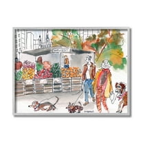 Stupell Industries Farmers Market Illustration City Dog Walkers Gray Framed by Mark Higden