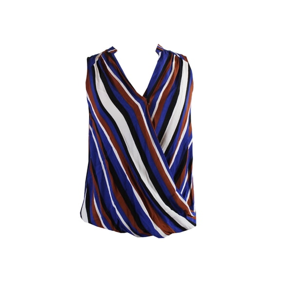 Inc International Concepts Brown Multi Column Stripe Faux-Wrap Top 14