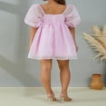 thumbnail image 4 of Robe Princesse d'Été pour Femme en Tulle Bouffant, Unie, Col Carré, Manches Bouffantes, Robe Courte, Volants, Maille, Robe Courte de Fête, Grande Taille, 4 of 7