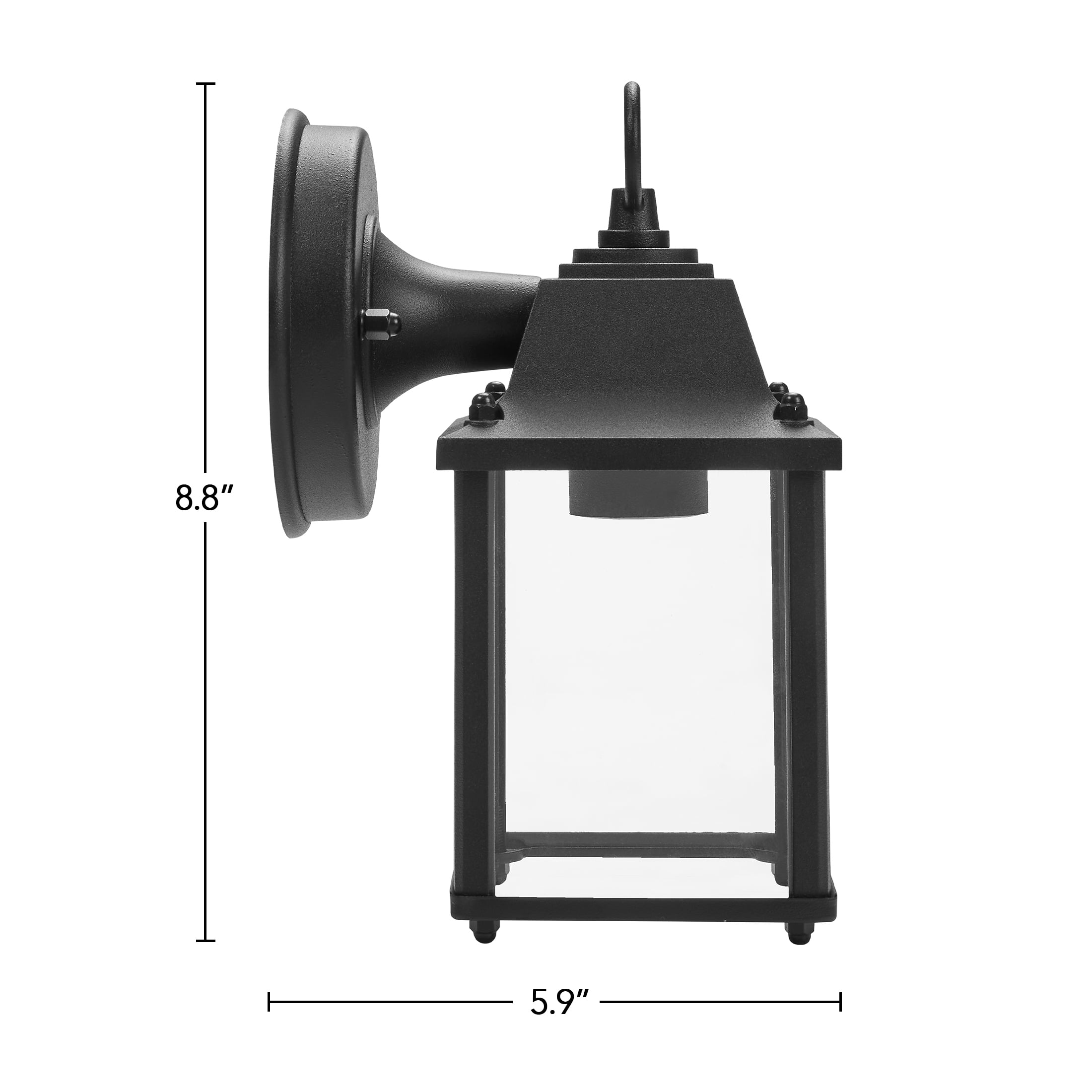 Maxxima Porch Lantern Outdoor Wall Light, Black w/ Clear Glass, Exterior Sconce Light, E26 Socket, Bulb Not Included