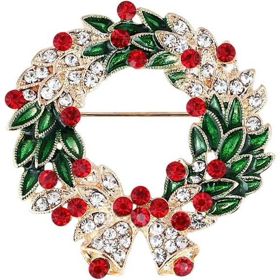 Christmas Wreath Brooch Rhinestone Brooch Pins Sparkling Wreath Brooch Christmas Jewelry Accessories for Women