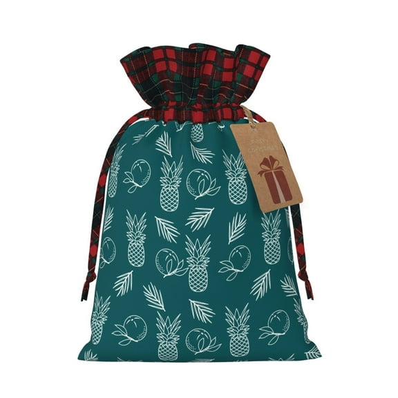 Kdxio Tropical Pineapple Christmas Drawstring Bags Xmas Buffalo Plaid Candy Bags Linen Treat Bags Christmas Gift Bags for Presents-Black