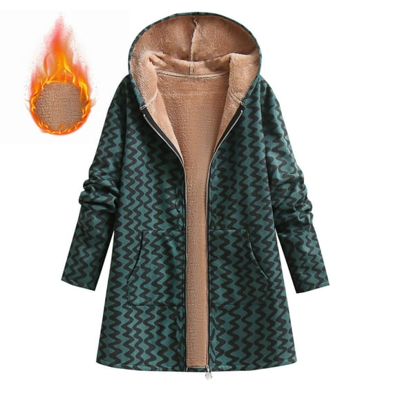 ylioge XL-5X Plus Size Winter Jackets for Women with Pockets and Hoodie Zip Up Fleece Lined Coats Long Sleeve Stripe Thermal Warm Outerwear Jacket