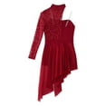 thumbnail image 6 of Aiihoo Kids Girls Ballet Lyrical Dance Dress Modern Contemporary One Shoulder Long Sleeve Maxi Dress Burgundy 10, 6 of 7