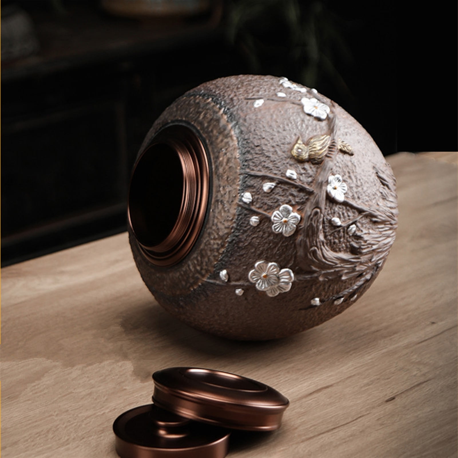 Dear Pet Memorials Fallen Leaves Mourning Bird Pattern Ceramics Pet Cremation Urn