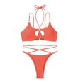 thumbnail image 4 of Sngxgn Bikini Set for Women Bathing Suit High Waisted V Neck Two Pieces Swimsuit(Red,M), 4 of 7