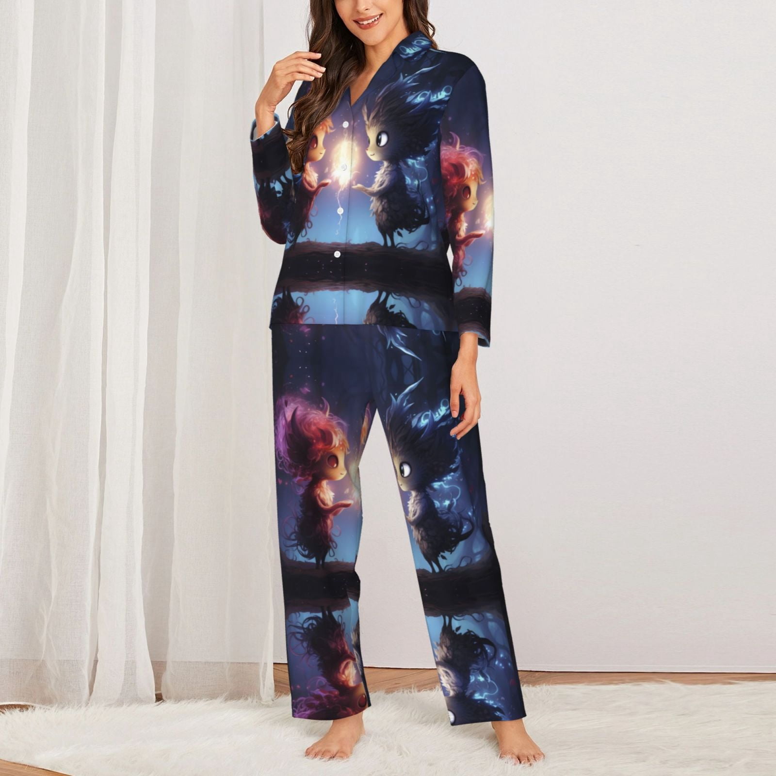 Pajamas for Women Set - Dreamy Forest Elf Comfy Long Sleeve Button Up Pajama Sets for Women 2 Piece, Soft Sleepwear Nightwear Pjs Lounge Sets for Women with Pockets