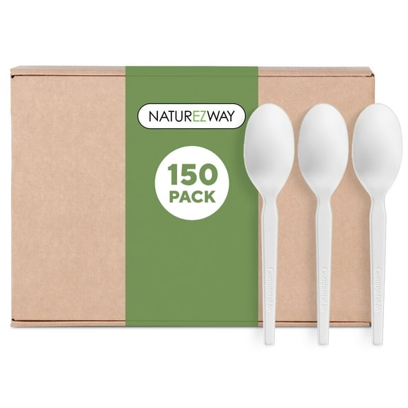 100% Compostable Spoons – 150 Pack - Disposable Utensil Set – Compostable & Sustainable