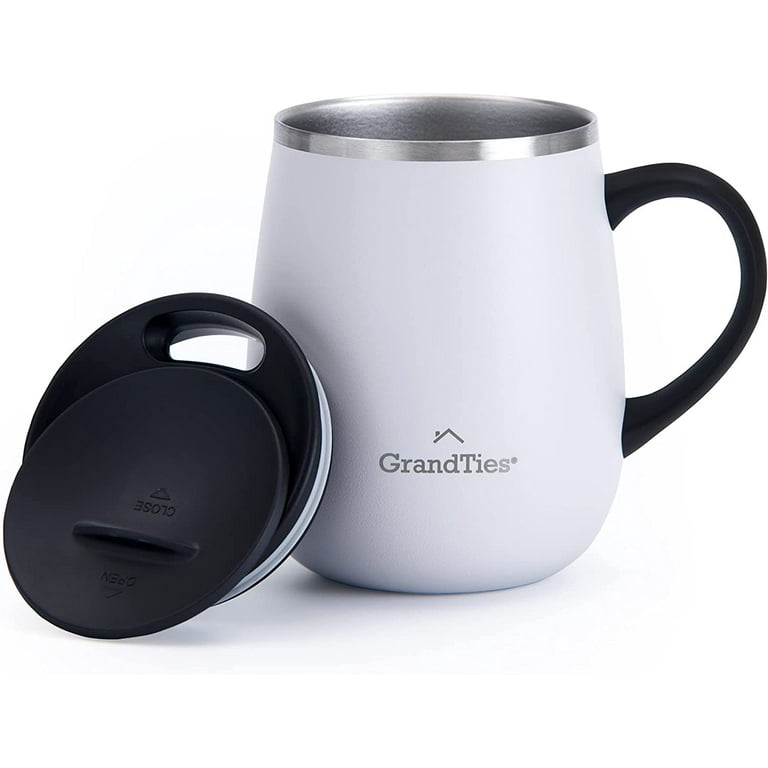 GrandTies Insulated Coffee Mug with Handle - Sliding Lid for
