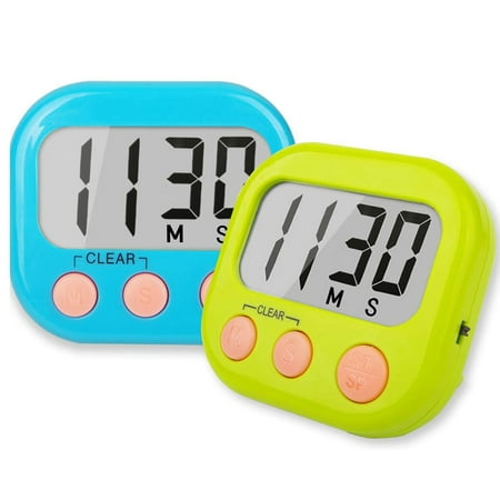 

2PCS Digital Kitchen Timer Classroom Timers for Kids Kitchen Timer for Cooking Magnetic Back and ON/Off Switch Second Minute Count Up Countdown Multicolored