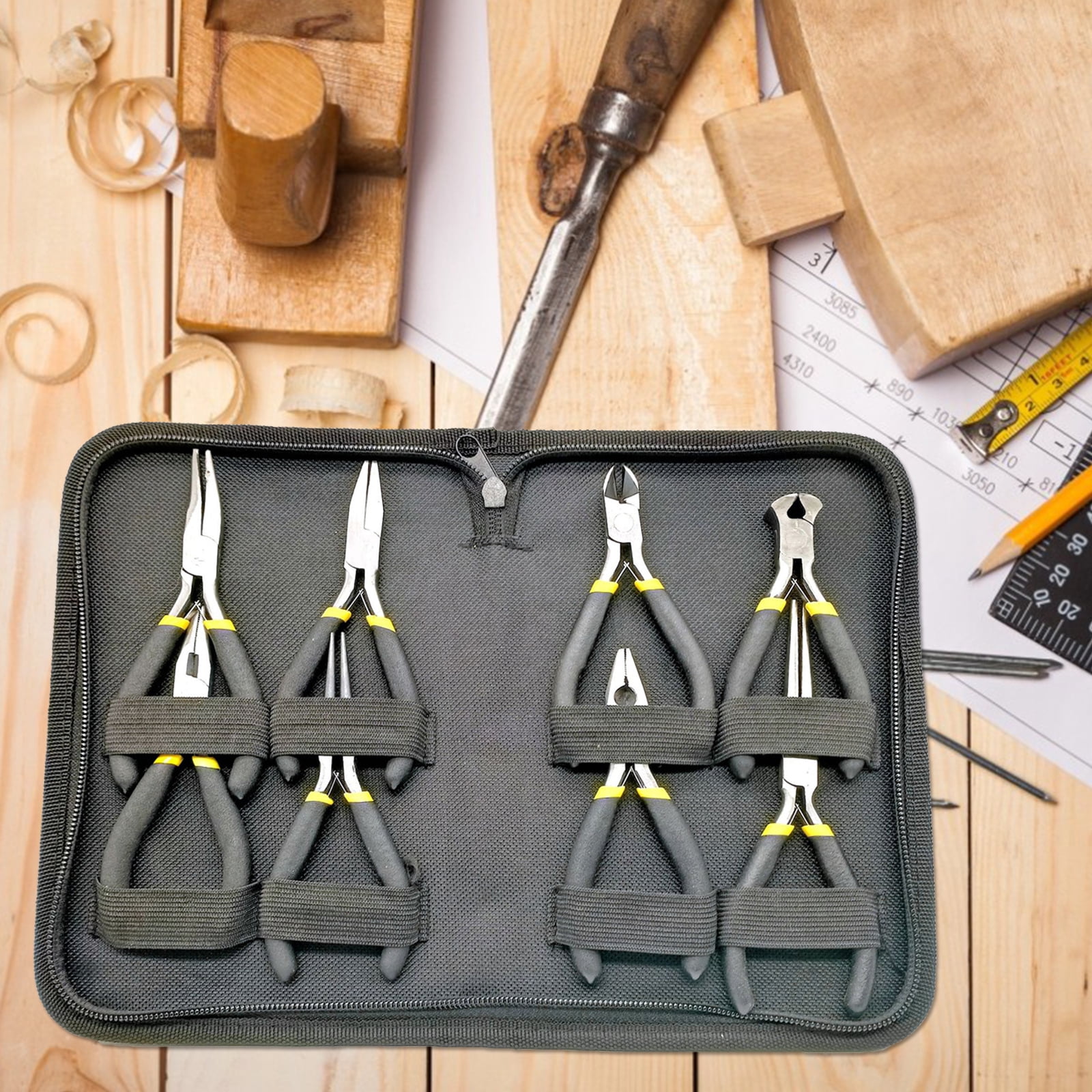 UNTERING Needle Nose Pliers 8PCS Mini Pliers Set Long Nose with Teeth Flat Jaw Round Curved Needle Diagonal Nose Wire End Cutting Cutter Tools
