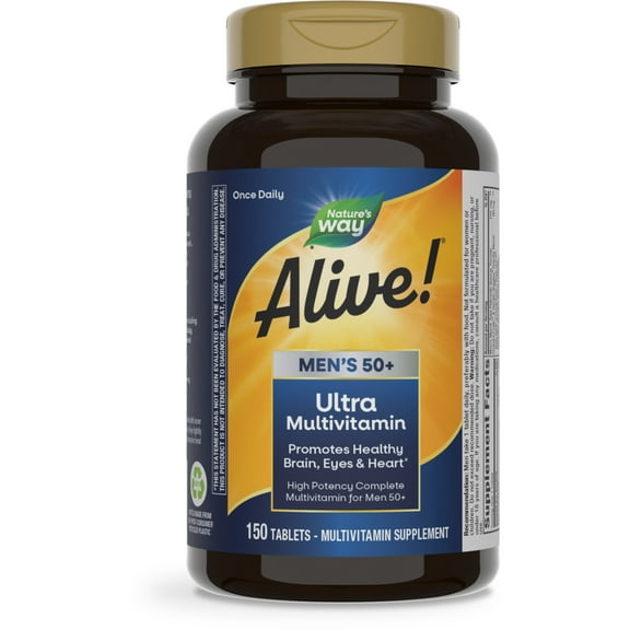 Nature’s Way Alive! Men’s 50  Ultra Multivitamin Tablets, Vitamins  B12, A, C, D3, E, Zinc, 150ct