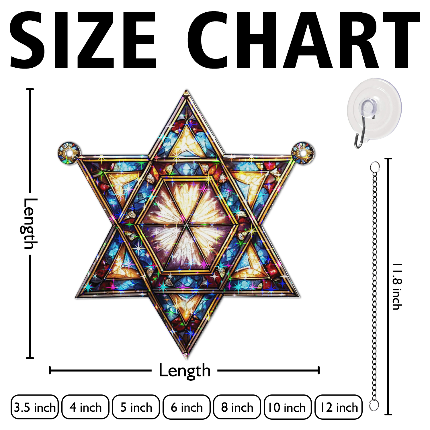 89Bloom Star of David Stained Glass Hologram Ornament, Stained Glass Suncatcher Ornaments Home Decor, Holographic Ornaments
