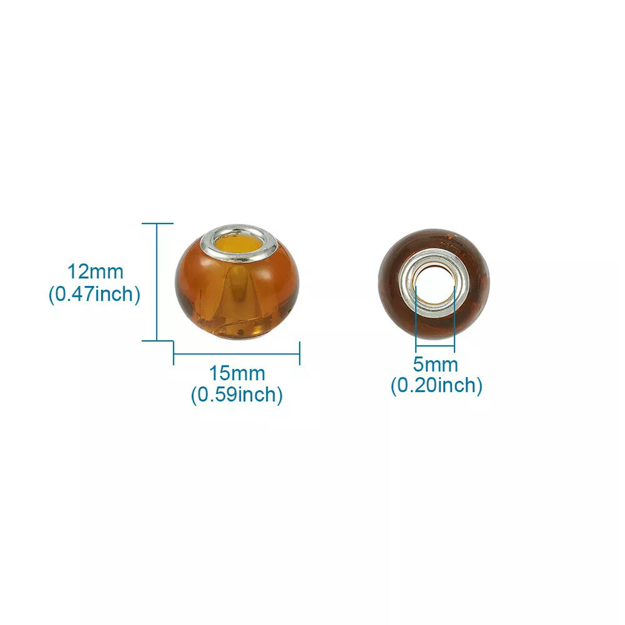 EOEMY 100Pc Rondelle Glass European Beads Large Hole Beads Smooth Beads Spacer 15X12mm