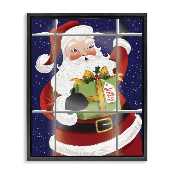 Stupell Industries Eclectic Vintage Jolly Santa Window Black Floating Frame Canvas Art, 25 x 31, by Arrolynn Weiderhold