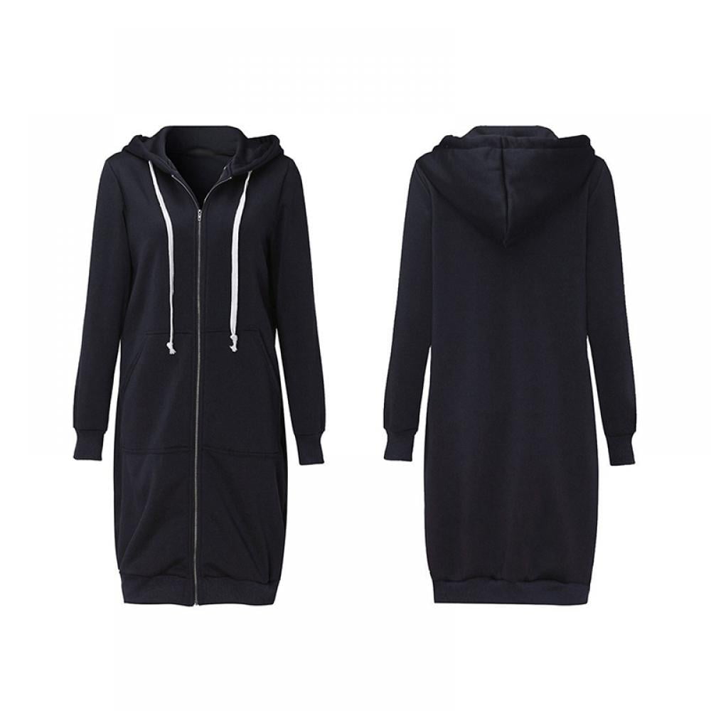 Womens Long Zip Up Hoodies Lightweight Fleece Lined Sweatshirts Casual  Split Hem Tunic Jacket With Pockets