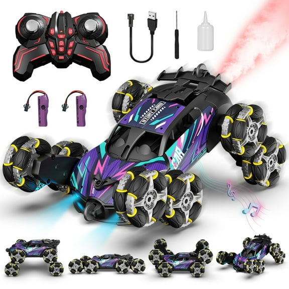 Remote Control Cars, 8WD RC Cars Toys for 7 8 9 10 11 12 Year Old Boys Toy, 2.4Ghz Fast Stunt, Transform Drift Stunt Cars for Age 8-12 Outdoor Toys, w/Light & Smoke, Perfect Birthday Gift