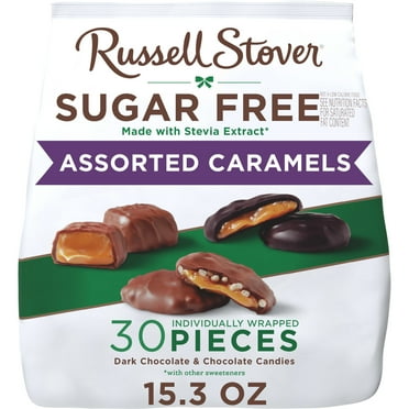 Russell Stover Chocolates Sugar Free Milk Chocolate Caramel Mix Bag 15.3oz (30 Pieces)