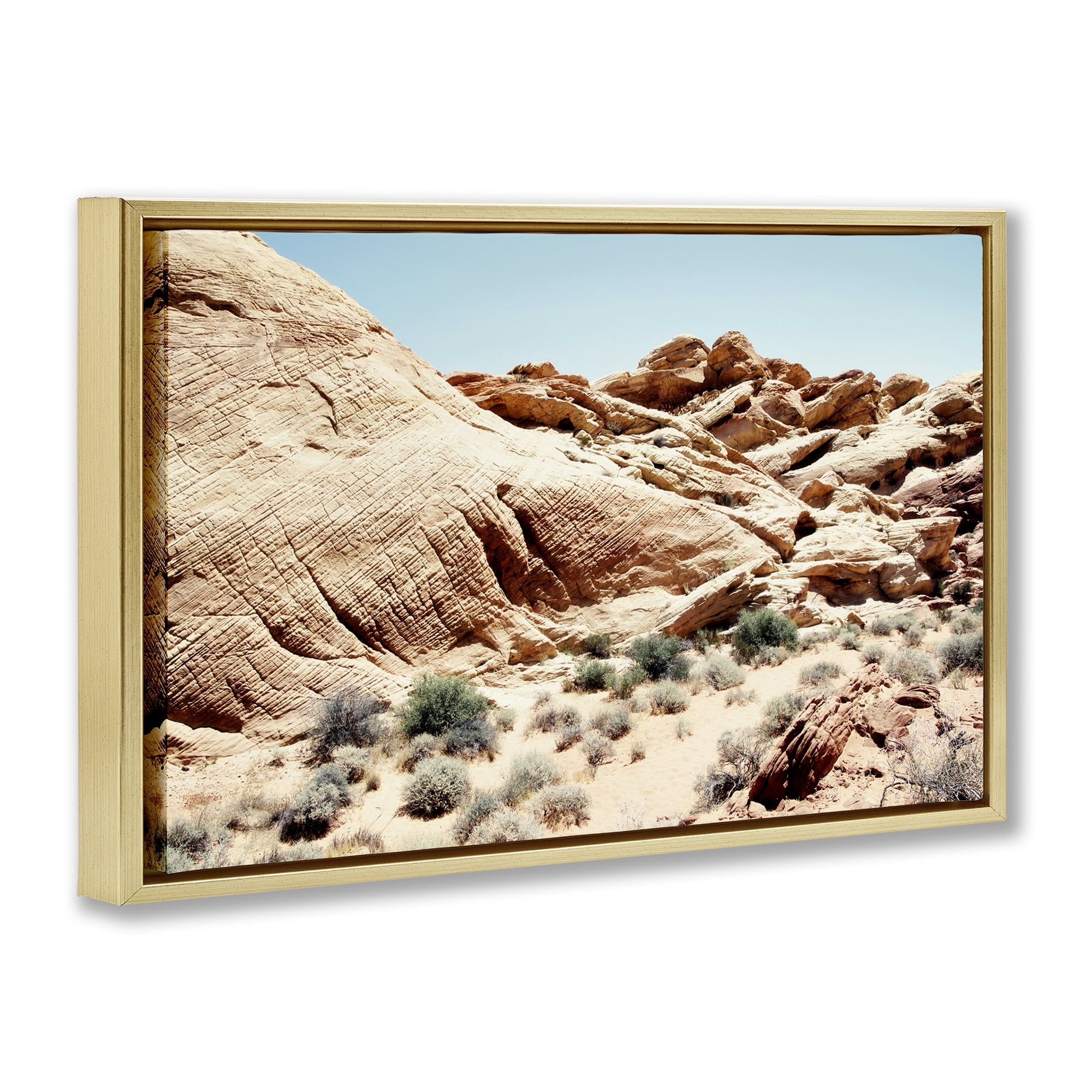 Stupell Industries Arid Desert Scenery Landscape & Nature Photography Gold Floater Framed Canvas Art Print Wall Art, 31 x 21