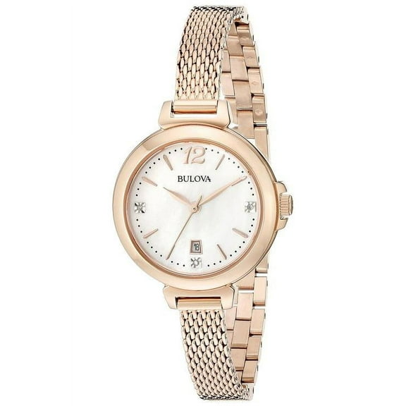 Women's Diamond Rose-Tone Stainless Steel And Mother-Of-Pearl Dial Movement: Quartz