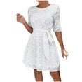 thumbnail image 2 of Meichang Summer Dresses for Women 2024 Eyelet Mini Dresses Crew Neck Short Sleeve A-Line Dresses Solid Color Loose Fit Dresses Casual Flowy Beach Dresses for Women 2024 Vacation, 2 of 9