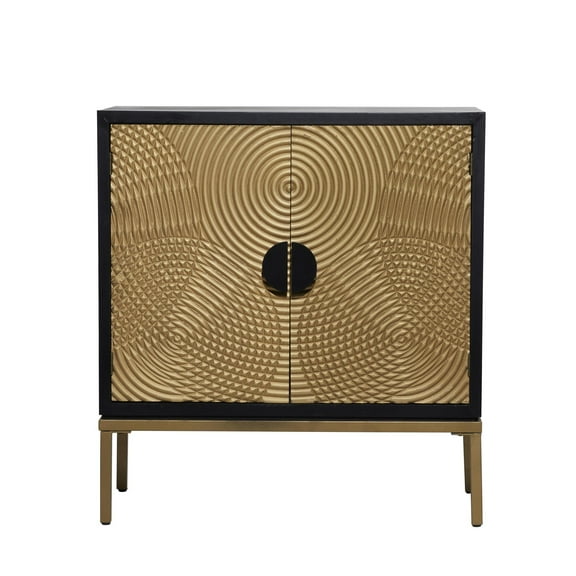DecMode Contemporary Rectangular Wood Cabinet with Circular Pattern and a Polished Bronze Finish, 30"W x 33"H