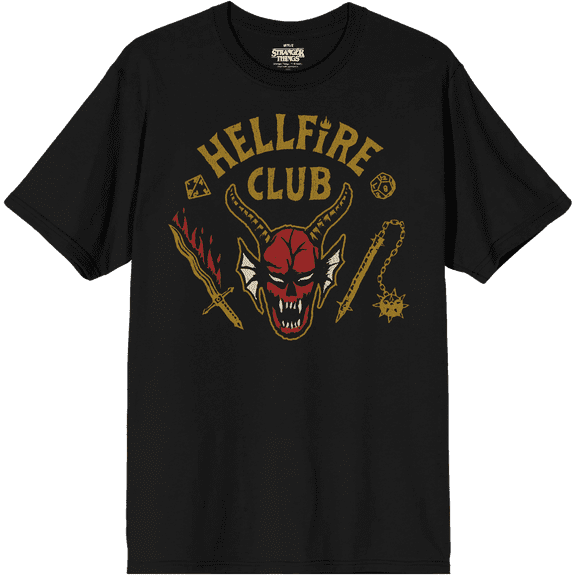 Stranger Things Hellfire Club Classic Logo Adult Black Crew Neck Short Sleeve T-shirt-Large