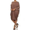 thumbnail image 3 of Women's Plus Size Casual Solid Loose Fit 3/4 Sleeve Dolman Sleeve Midi Dress, 3 of 5