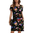 thumbnail image 2 of Pompotops Femmes Mode Coton et Lin Col Rond Manches Bouffantes Demi-Manche Solide Longue Robe, 2 of 6