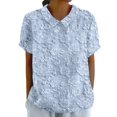 thumbnail image 2 of Dressy Women Shirts Women'S Lapel Embroidered Floral Lace Printed Round Neck Button Loose Pullover Top Casual Shirt T Shirt,Blue Women Shirts S, 2 of 4