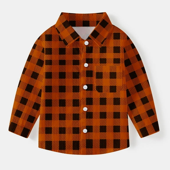 HOMADLES Boys Shirts Long Sleeve Lapel Plaid Button Down Shirts for Boy Campus style, Uniform Shirt Orange 7 T