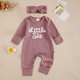 thumbnail image 2 of Gvdentm Newborn Outfit Girl Long Sleeve Letter Romper Ribbed Knit Jumpsuit Baby Girl Preemie Coming Home Outfit(Purple,3-6 Months), 2 of 5