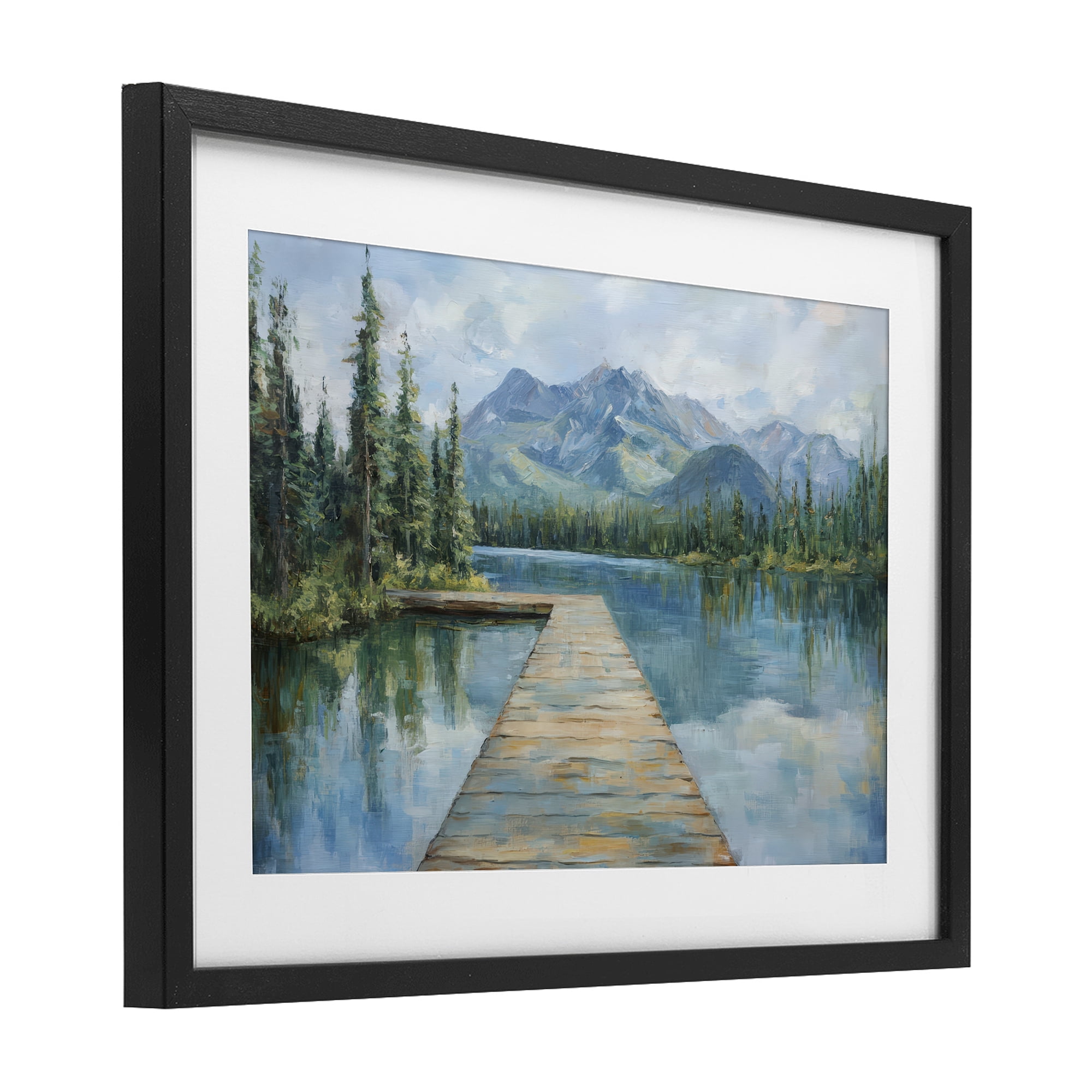 Stupell Industries Peaceful Lake Dock in the Mountains Black Framed Print Under Glass, design by Petal Prints Design