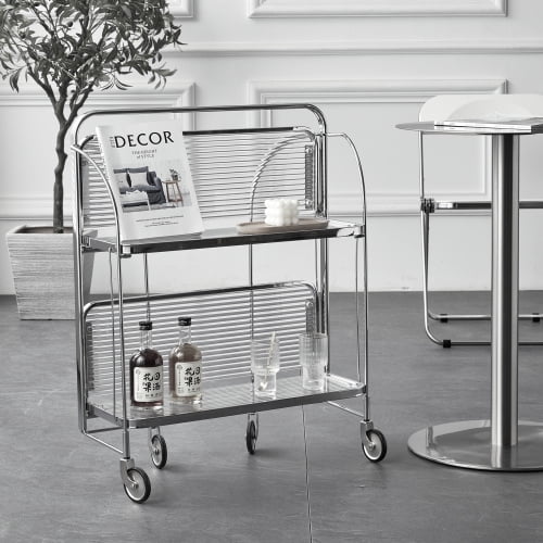 2 Shelf Serving cart, Stainless Steel Cart with Wheels, Service Trolley