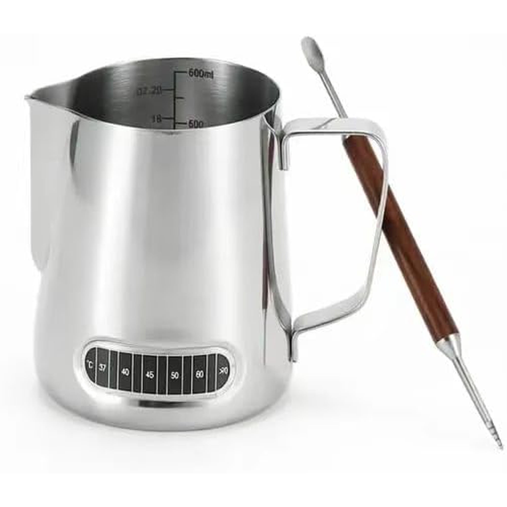 Milk Frothing Pitcher with Built-in Thermometer 600ml 304 Stainless Steel Barista/Beginners Frother Cup with Latte Art Pen for Espresso Cappuccino Latte Coffee Making