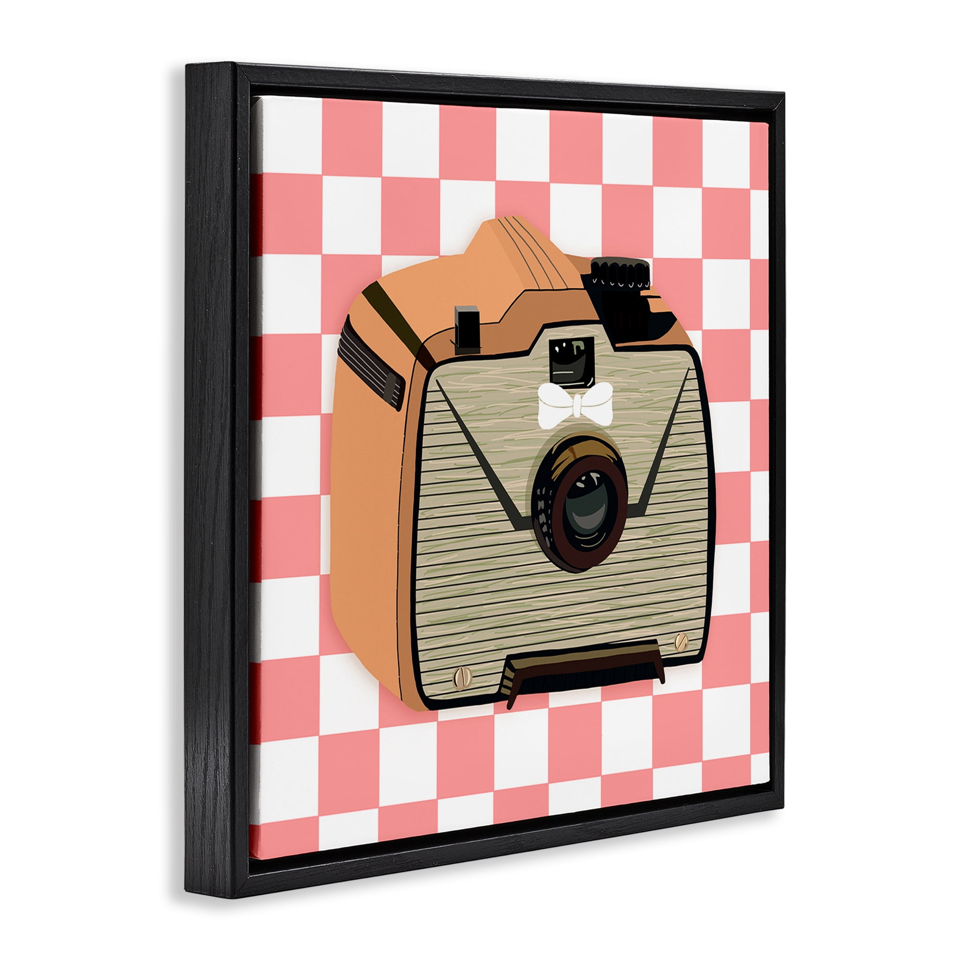 Stupell Industries Take The Shot Retro Camera Fashion Painting Black Floater Framed Canvas Art Print Wall Art, 18 x 18