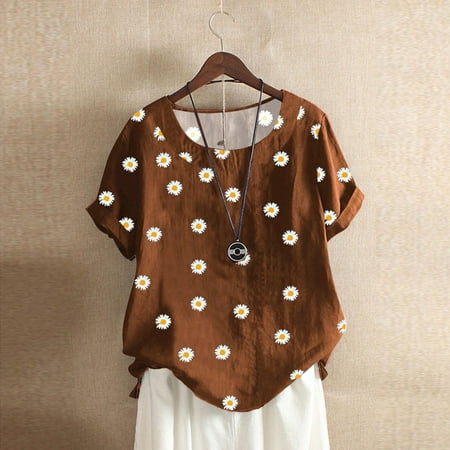 

Simplmasygenix Women Tops Summer Clearance Women s Summer Casual Round Neck Short Sleeve Flower Printing Loose Shirt TopS