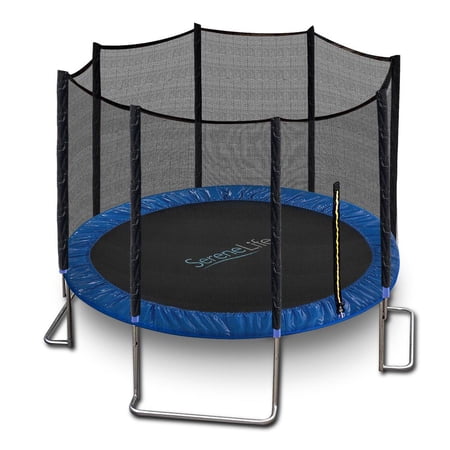 SereneLife 8FT Trampoline Outdoor – Heavy-Duty Backyard Trampoline for Kids and Adults with Wide Jumping Surface, Stable L-Shaped Legs, Safety Net, ASTM Approved, Supports 264 lbs., 96 x 94 IN
