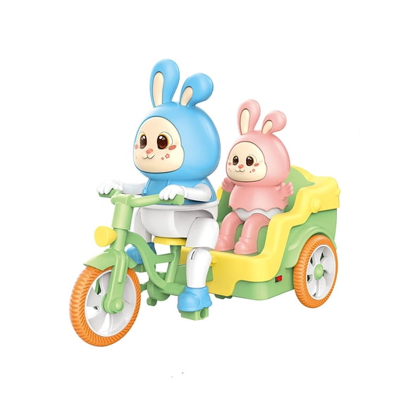 Electric Rabbit Tricycle Toy Car, Music And Light Interactive Vehicle, Battery Powered Push Ride Simulation Car, Durable Plastic Assembly Toy With Sound Effect And Flashing Wheels